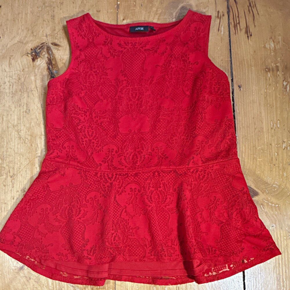 APT. 9 Women’s Red Damask Jacquard Round Neck Sleeveless Peplum Top XL